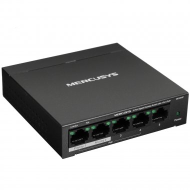 Фотография товара 'Mercusys MS105GP 5-Port Gigabit Desktop Switch with 4-Port PoE+ PORT: 4× Gigabit PoE+ Ports'