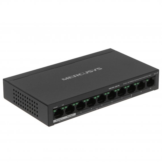 Фотография товара 'Mercusys MS110P 10-Port 10/100Mbps Desktop Switch with 8-Port PoE+ PORT: 8× 10/100 Mbps PoE'
