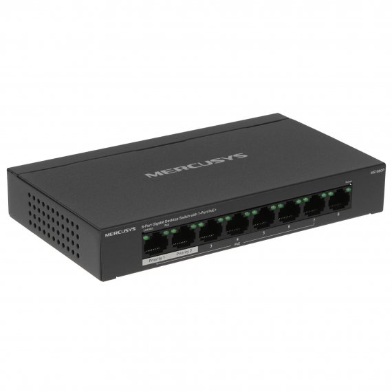Фотография товара 'Mercusys MS108GP 8-Port Gigabit Desktop Switch with 7-Port PoE+ PORT: 7× Gigabit PoE+ Ports'