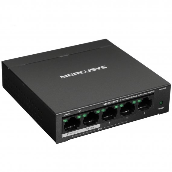 Фотография товара 'Mercusys MS105GP 5-Port Gigabit Desktop Switch with 4-Port PoE+ PORT: 4× Gigabit PoE+ Ports'