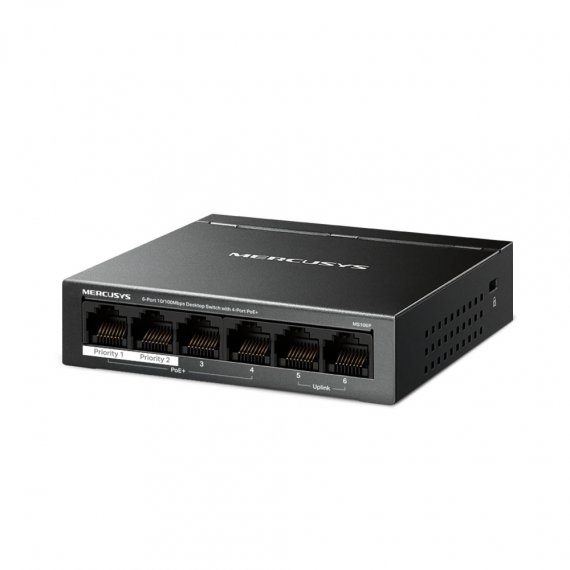 Фотография товара 'Mercusys MS106P 6-портовый настольный коммутатор 10/100 Мбит/с с 4 портами PoE+ Порты'